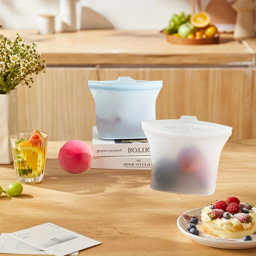 Reusable silicone bags with different foods and uses