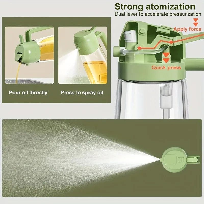 2 in 1 oil spray bottle on kitchen counter